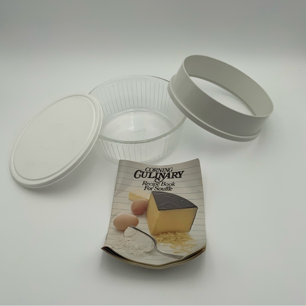 Vintage Corning 3 pc Soufflé Set w/ Recipe Book - PYREX